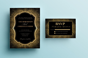 Gold glitter wedding invitation