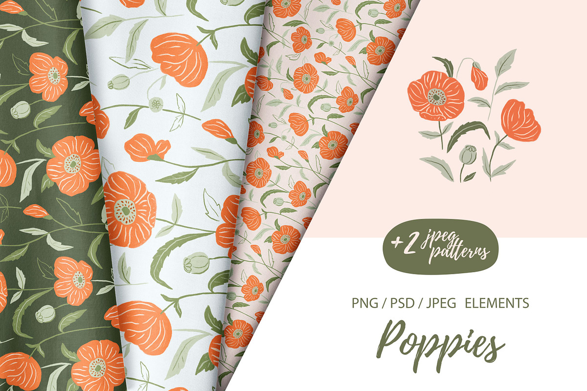 Summer poppies seamless patterns, a Pattern Graphic by Alenkakarabanova (Photo 1 of 6)