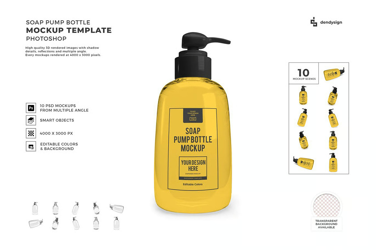Soap Pump Bottle Mockup Template Set, a Household Mockup by DesignRushMarket (Photo 1 of 11)