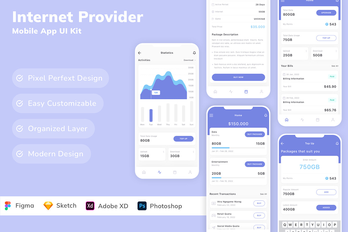 Internet Provider Mobile App UI Kit, an UI Kit Template by Betush