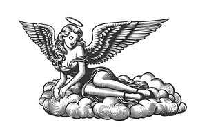 Angel Reclining On Cloud Vector