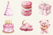 Watercolor Pink Kids Birthday Clipar, an Illustration by OK Design (Thumbnail 5 of 5)