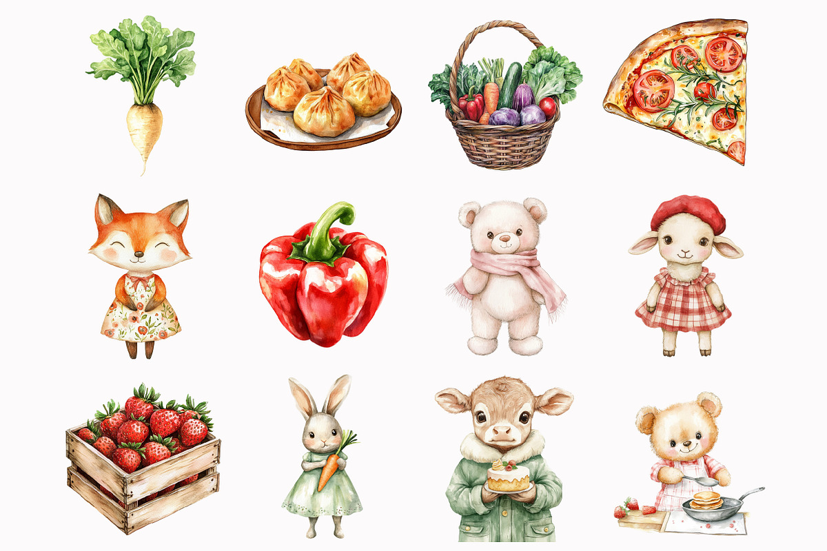 Watercolor Farmers Market Clipart, an Illustration by Design Market (Photo 3 of 5)