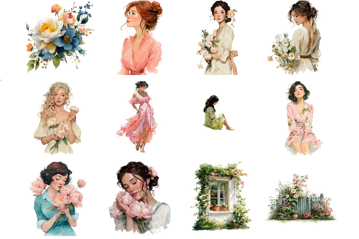 Watercolor Romantic Spring Clipart, an Illustration by DreamArtGraphic (Photo 2 of 4)