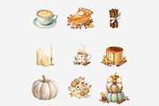 Hello Autumn Watercolor Clipart, a Seasonal Illustration by Tanya Kart (Thumbnail 5 of 17)