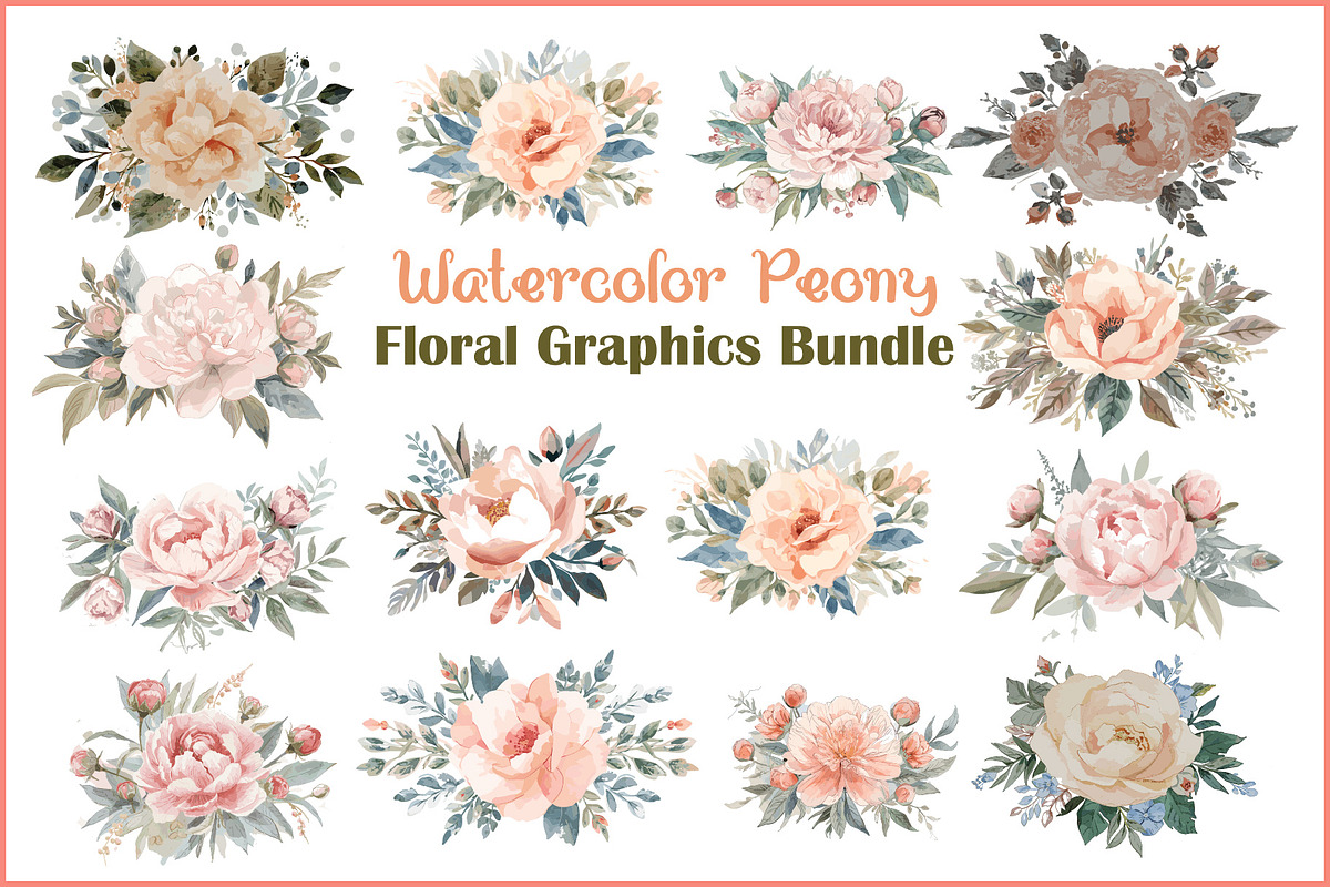 Watercolor Peony Floral Clipart Bund, a Graphic by Creativeshirt (Photo 1 of 15)