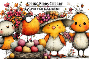 Whimsical Spring Birds Clipart, an Illustration by Dream Creation