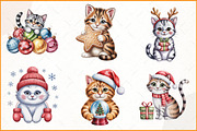 Whimsical Christmas Cat Clipart, an Illustration by Watercolor design (Thumbnail 3 of 4)