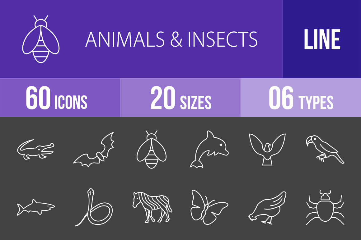 60 Animals  Insects Line Inverted by Iconbunny  Creative Market