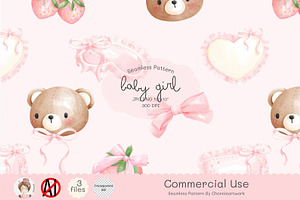 Coquette Teddy Bear Seamless Pattern