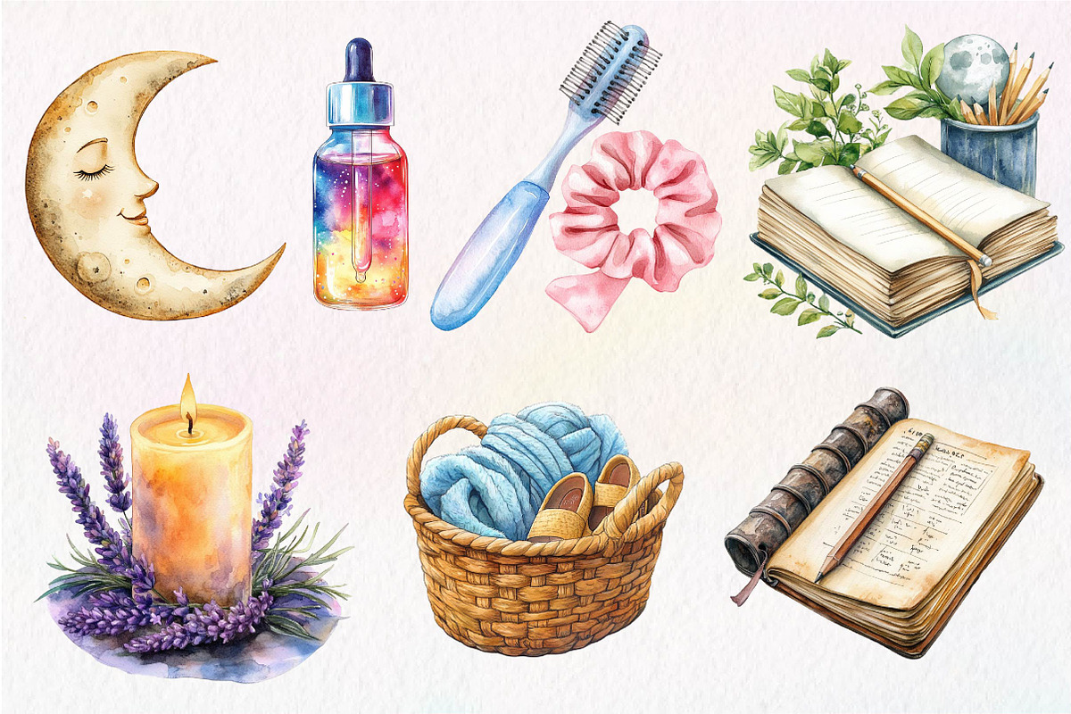 Watercolor Evening Routine Clipart, an Illustration by Dream Creation (Photo 2 of 7)