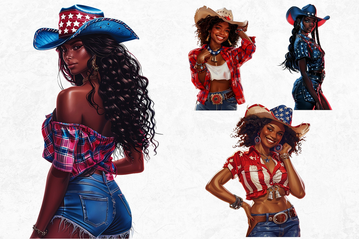 Patriotic Cowgirls Clipart Set, a Person Illustration by ThatsDesignArt (Photo 5 of 11)