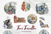 Watercolor Time Traveller Clipart, a Transportation Illustration by ArtCreationsDesign (Thumbnail 8 of 12)