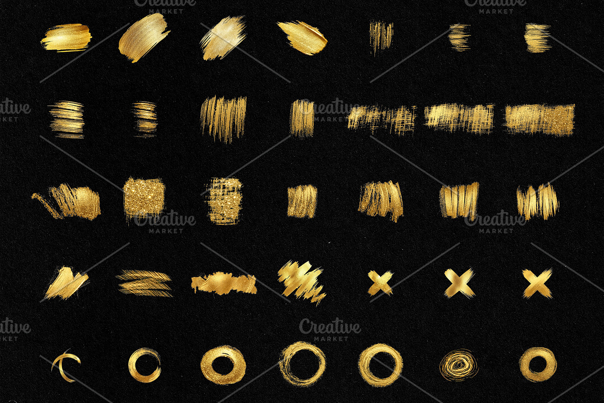 70 Golden Brush Stroke Elements, an Object Graphic by smishura (Photo 3 of 7)