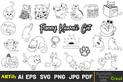 Funny Kawaii Cats Outline Clipart, an Animal Illustration by ARTify Illustrations (Thumbnail 1 of 7)