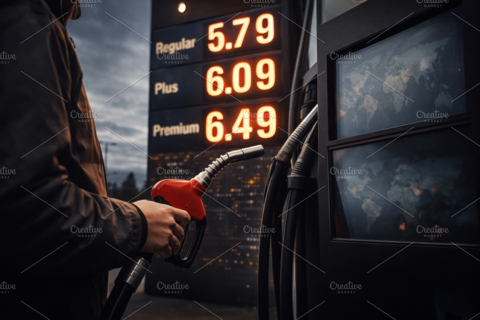 Gas station fuel pump with high pric, a Photo by Dvoevnore photos