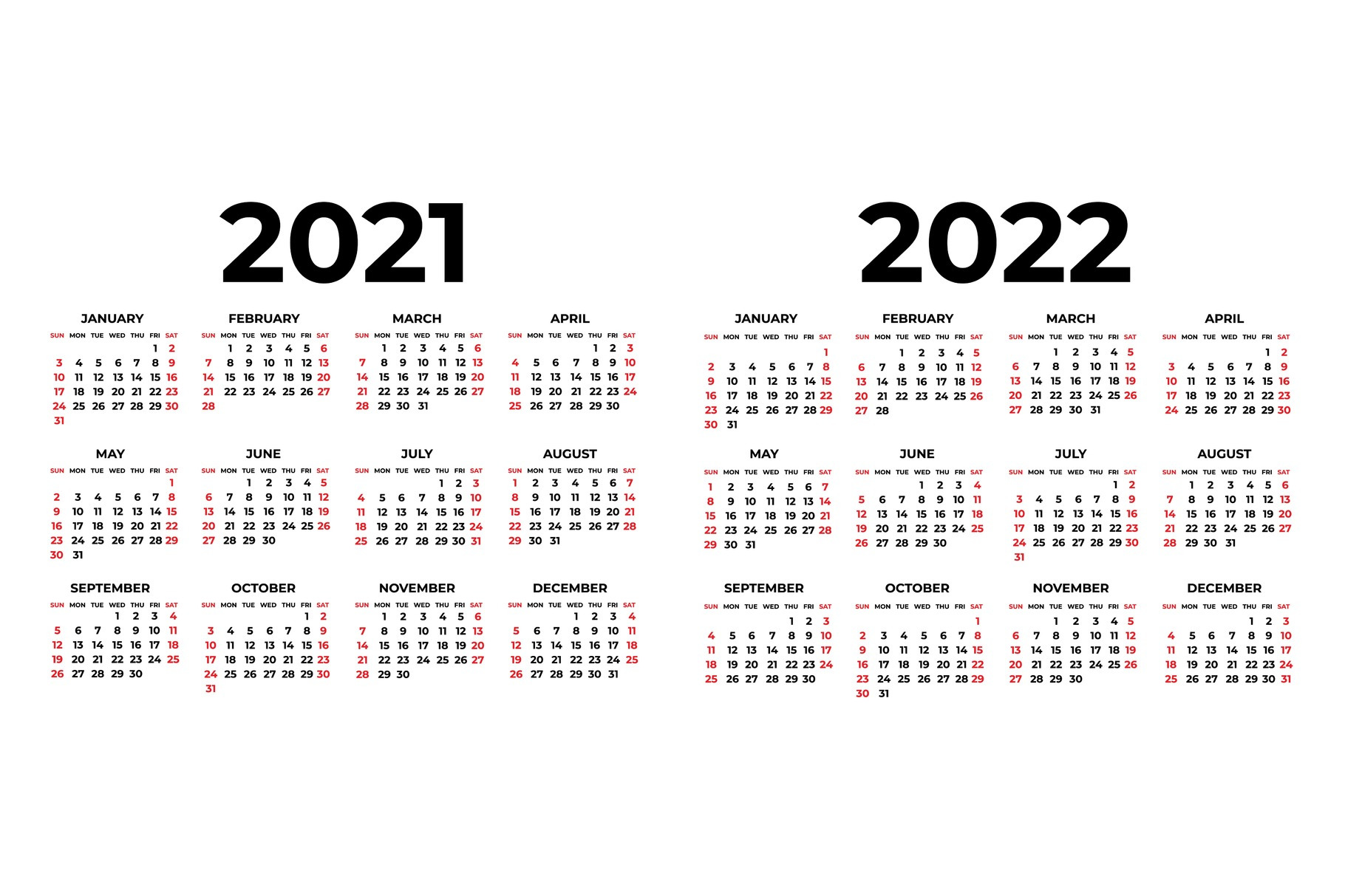 Calendar for 2021 and 2022 on white, an Object Graphic by IhorZigor