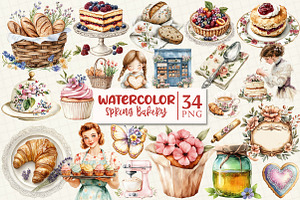 Vintage Spring Bakery Clipart, an Illustration by OK Design