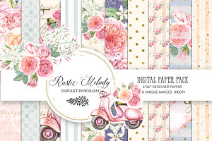 PEACH BLUE DIGITAL PAPER PACK
