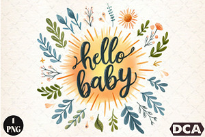 Watercolor Hallo Baby PNG, an Illustration by DreamCafeArt