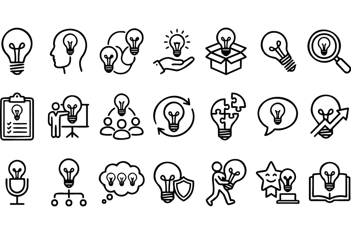 Innovative Lightbulb Icon Set, an Illustration by designvectx (Photo 2 of 3)
