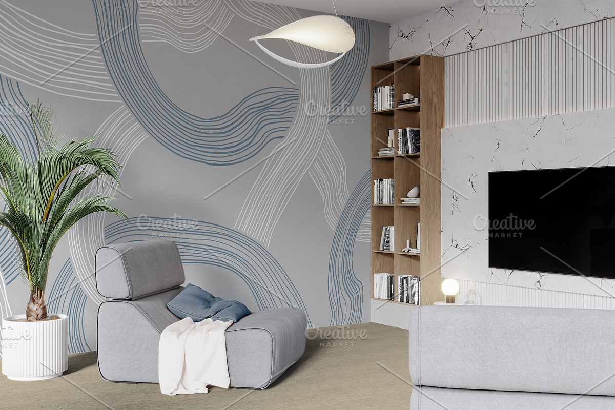 Wallpaper mockup Luxury living room, a Household Mockup by Hunny Badger (Photo 2 of 6)
