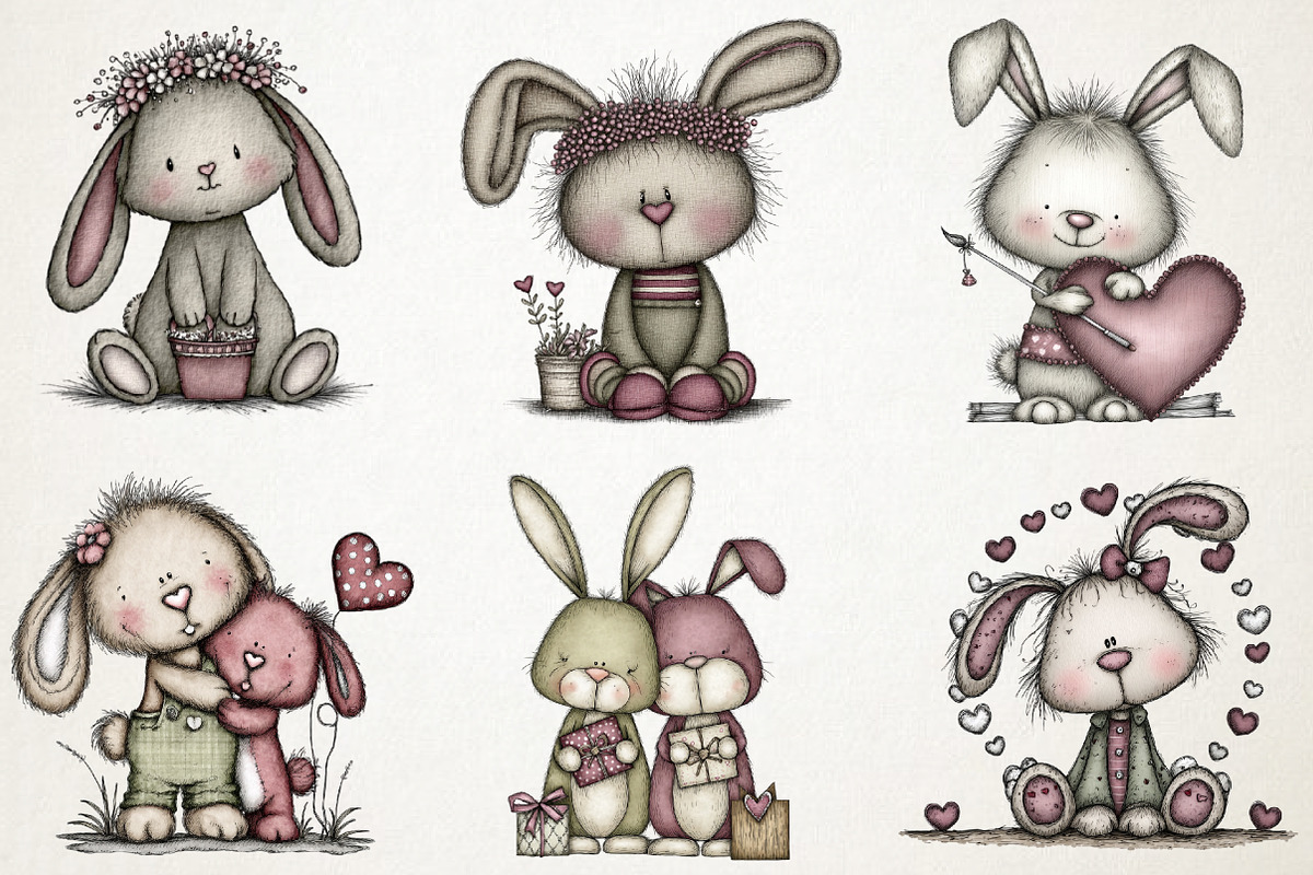Whimsical Valentine Bunny Clipart, an Illustration by RobertsArt (Photo 7 of 7)
