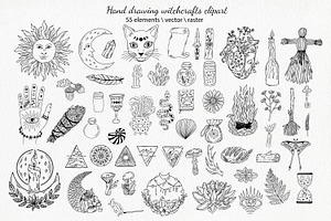 Black & White Modern Witch Clipart