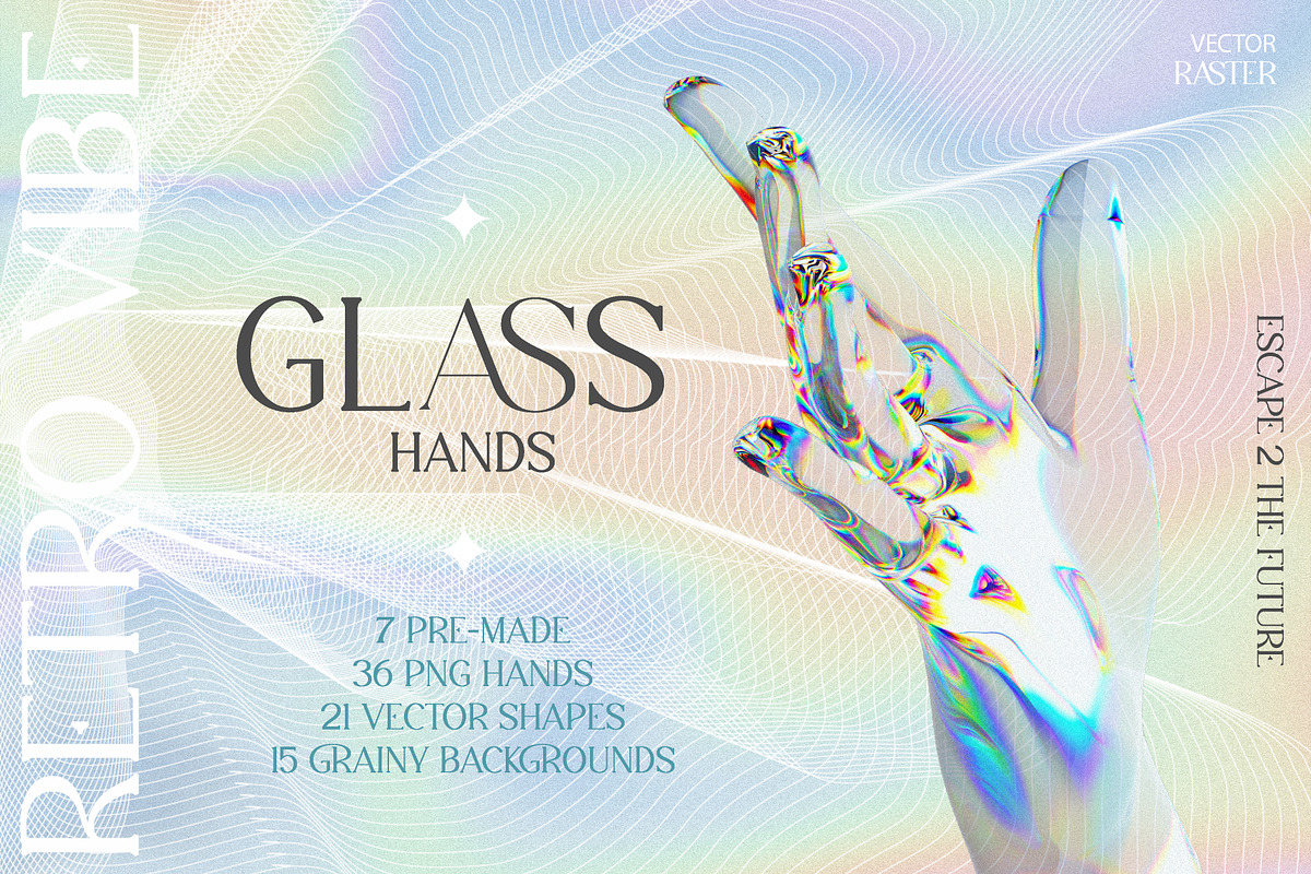 3D Glass Hands. Retro vibe, an Object Graphic by Polli Deeva (Photo 1 of 12)