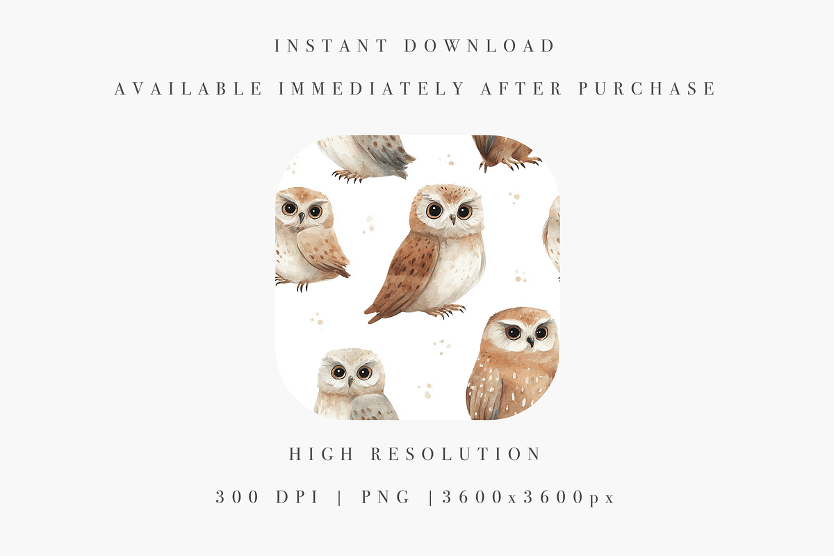Owl Seamless Pattern, a Decorative Illustration by Pati Charm Studio (Photo 4 of 7)