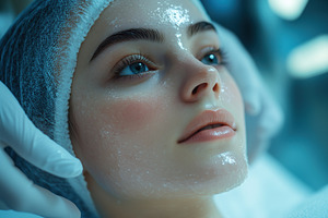 A close-up of a young woman esthetic technologist receiving a facial treatment, a Person Photo by Textures & Backgrounds