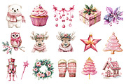 Pink Christmas Watercolor Clipart, an Illustration by Dream Creation (Thumbnail 3 of 5)