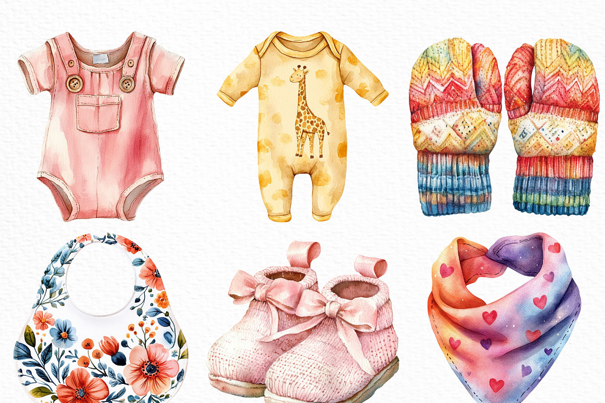 Baby Clothes Watercolor Clipart, an Illustration by Craft Nest (Photo 5 of 6)