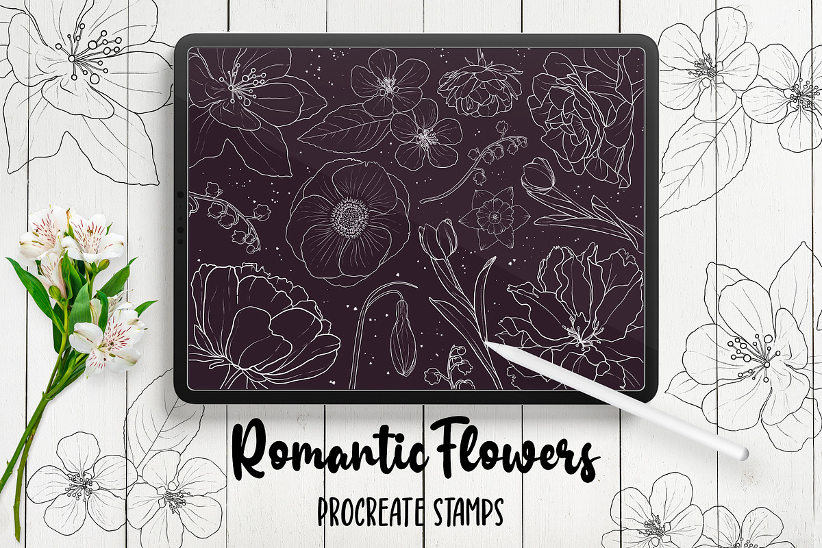 Hand Drawn Flowers Procreate Stamps, a Brush Add-On by Little Nordic Atelier (Photo 1 of 4)
