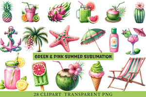 Green & Pink Summer PNG, an Illustration by cherrydesign