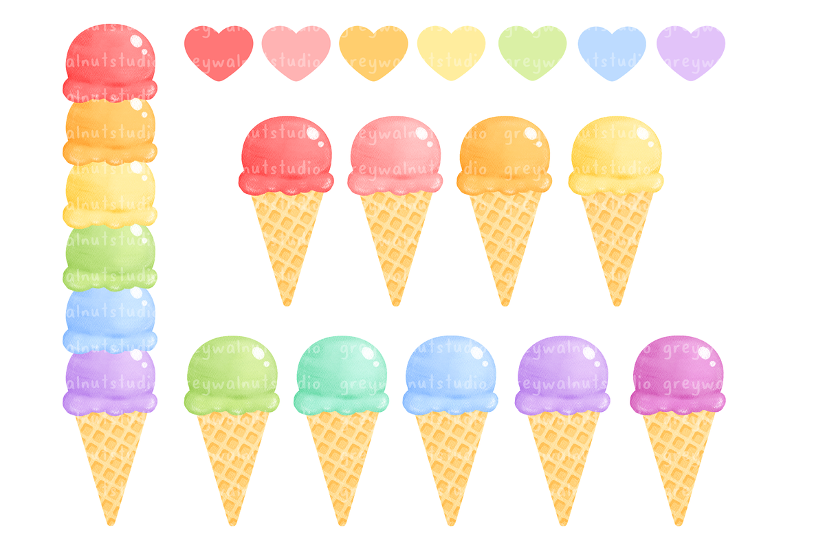 Ice Cream Cones Clipart, an Illustration by greywalnutstudio (Photo 3 of 6)