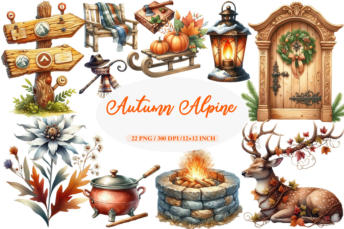 Watercolor Alpine Autumn Clipart, an Illustration by Daily.Designs (Photo 1 of 4)