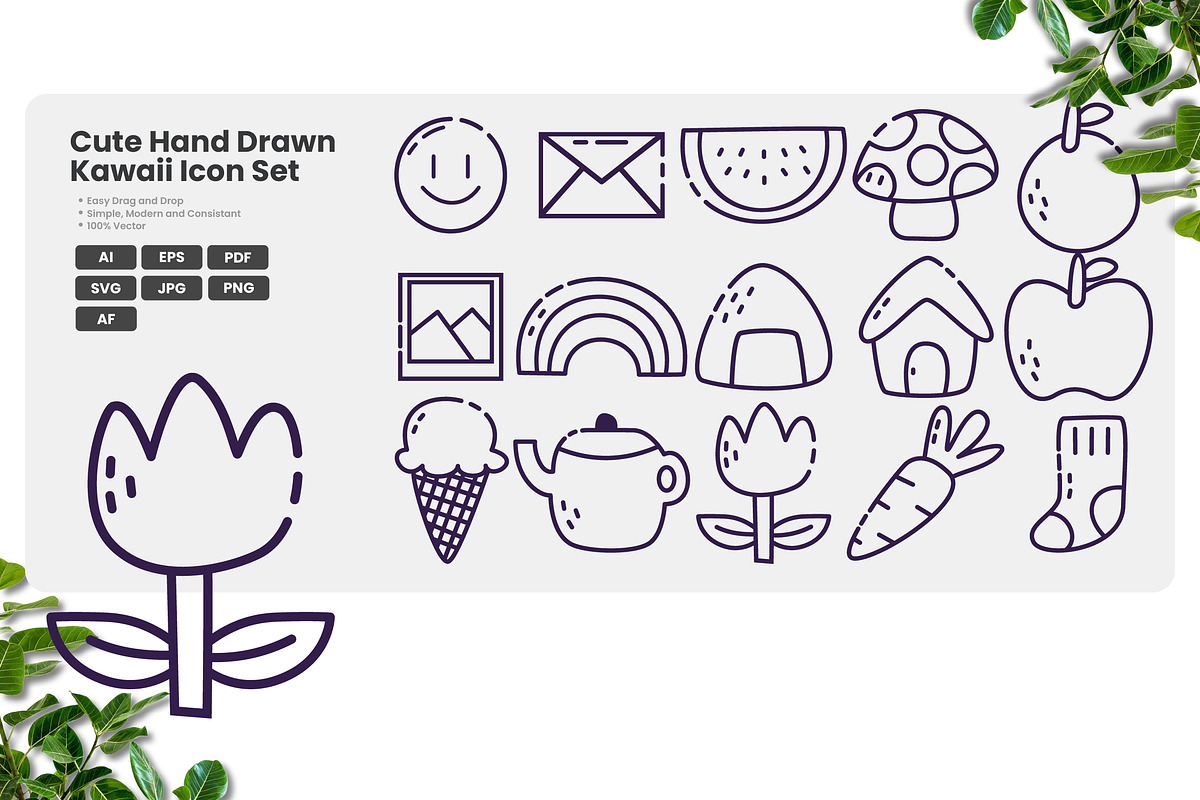 Cute Kawaii Doodle Icon Pack, an Outline Icon by erifqizeicon (Photo 1 of 3)