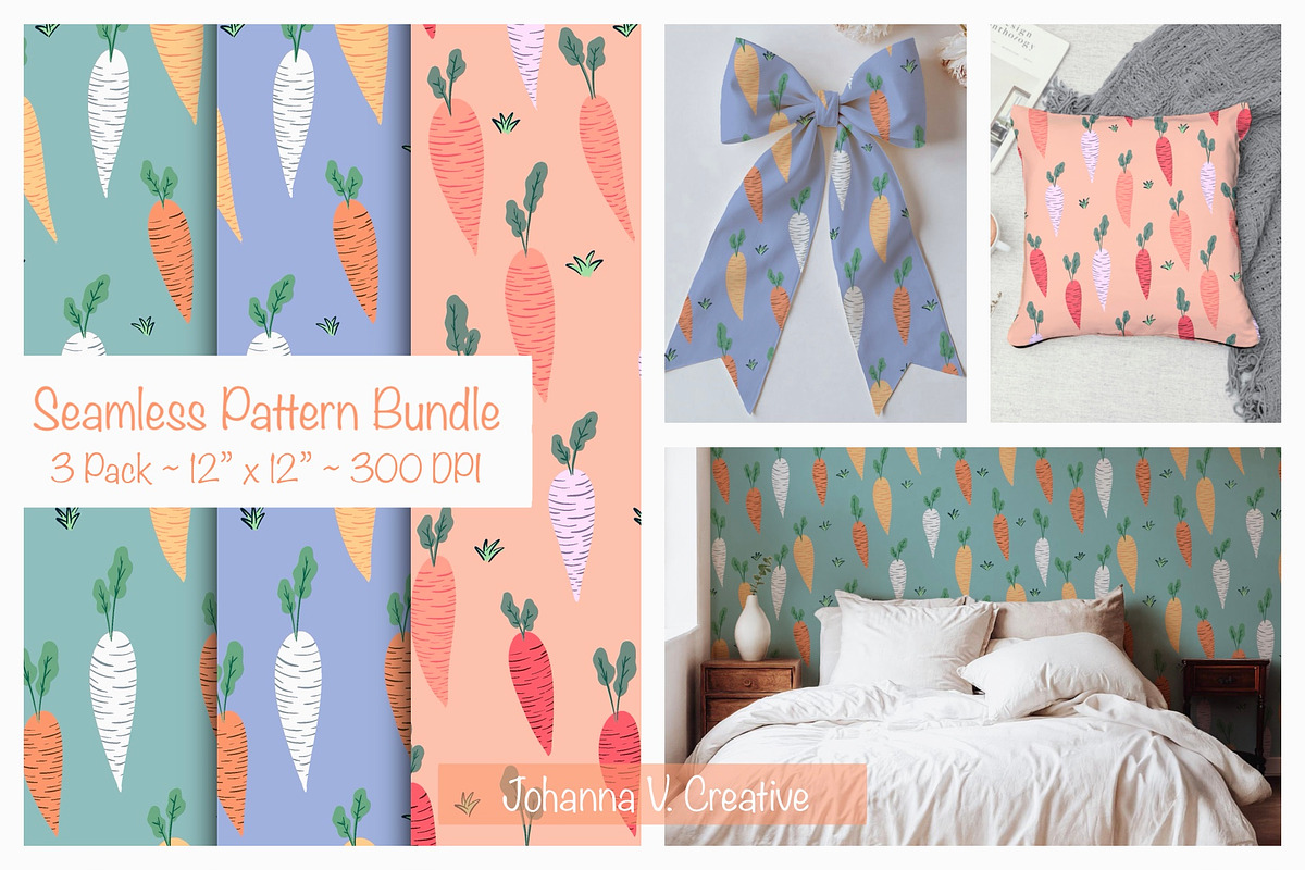 Cute Spring Carrot Pattern, an Illustration by Johanna V. Creative (Photo 1 of 4)