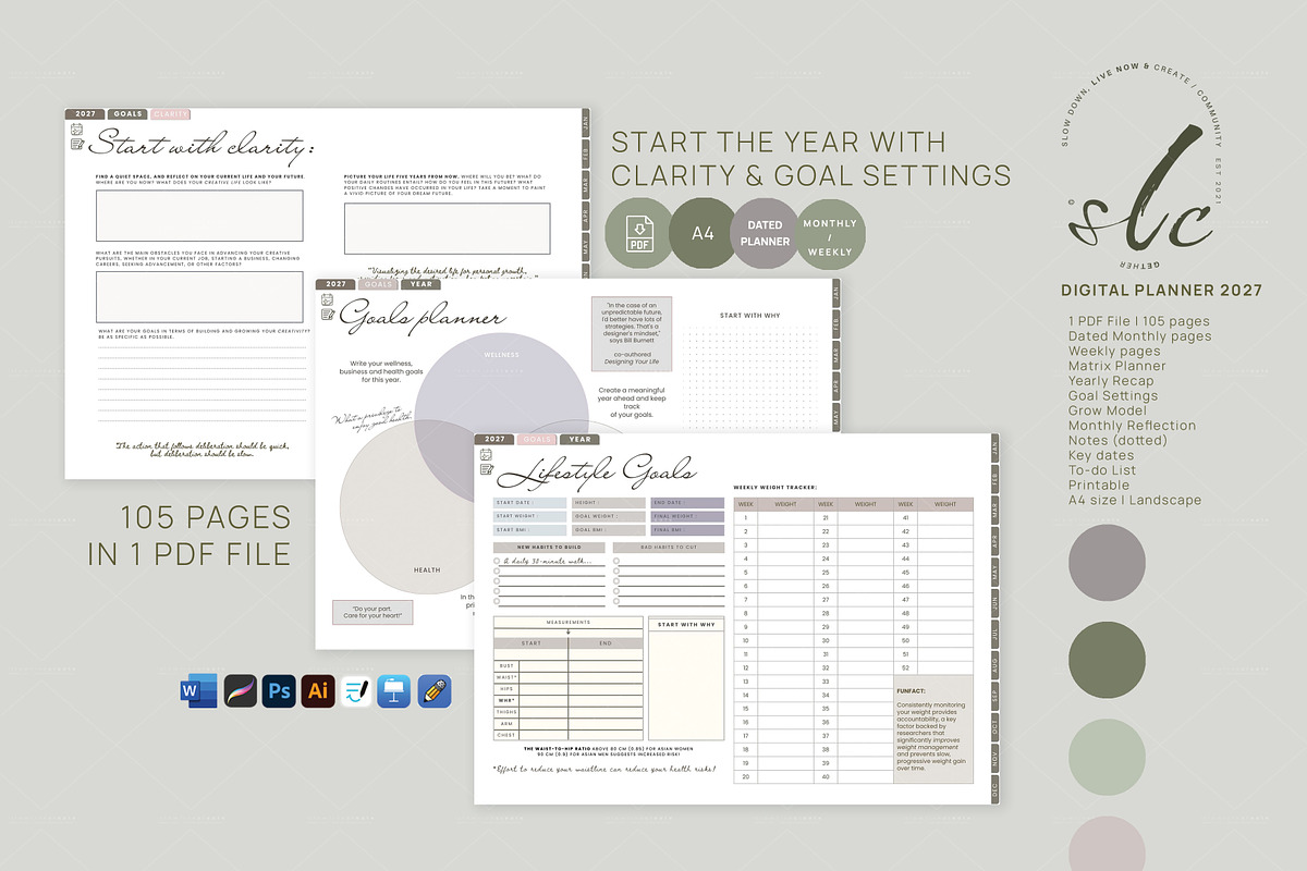 Digital Planner 2027 Print, a Stationery Template by slowlivecreate (Photo 3 of 4)