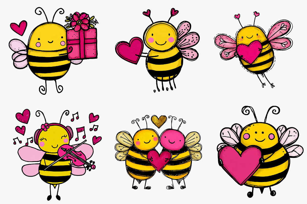 Watercolor Bees Valentine Clipart, an Illustration by CreationArt (Photo 4 of 5)