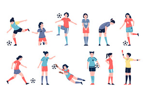 Flat female football players with, a Graphic by LadadikArt