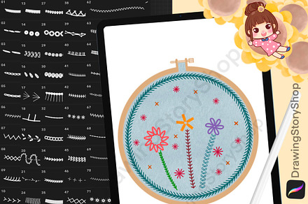 150 Procreate Embroidery Brushes, a Brush Add-On by DrawingStoryShop