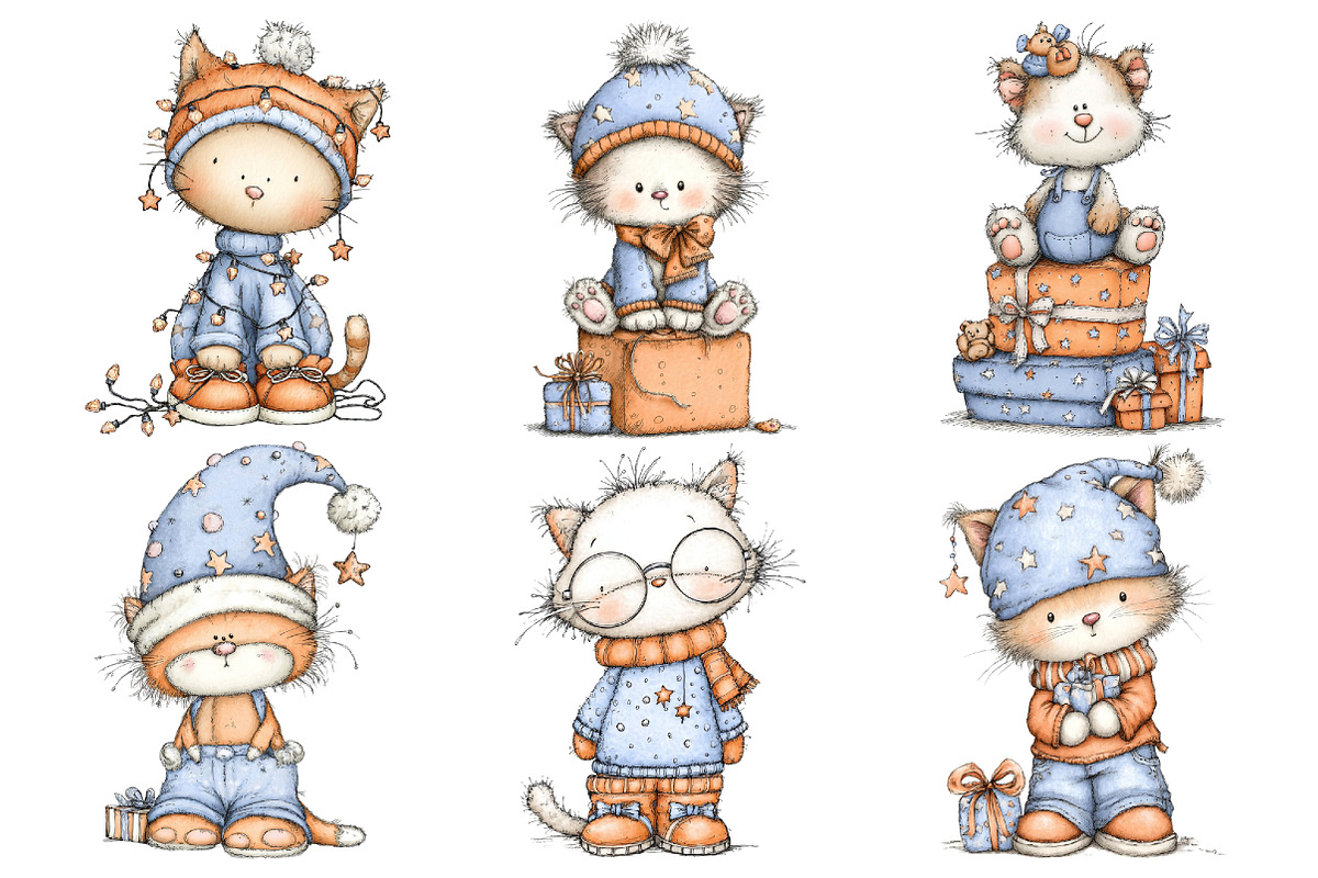 Whimsical Christmas Cute Cat Clipart, an Illustration by Pixels.Craft (Photo 6 of 6)