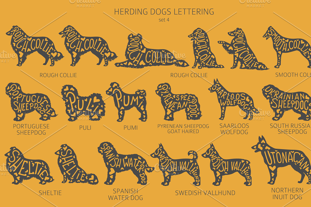 Herding dogs, Sheepdogs Silhouettes, an Animal Illustration by pet design shop (Photo 5 of 13)