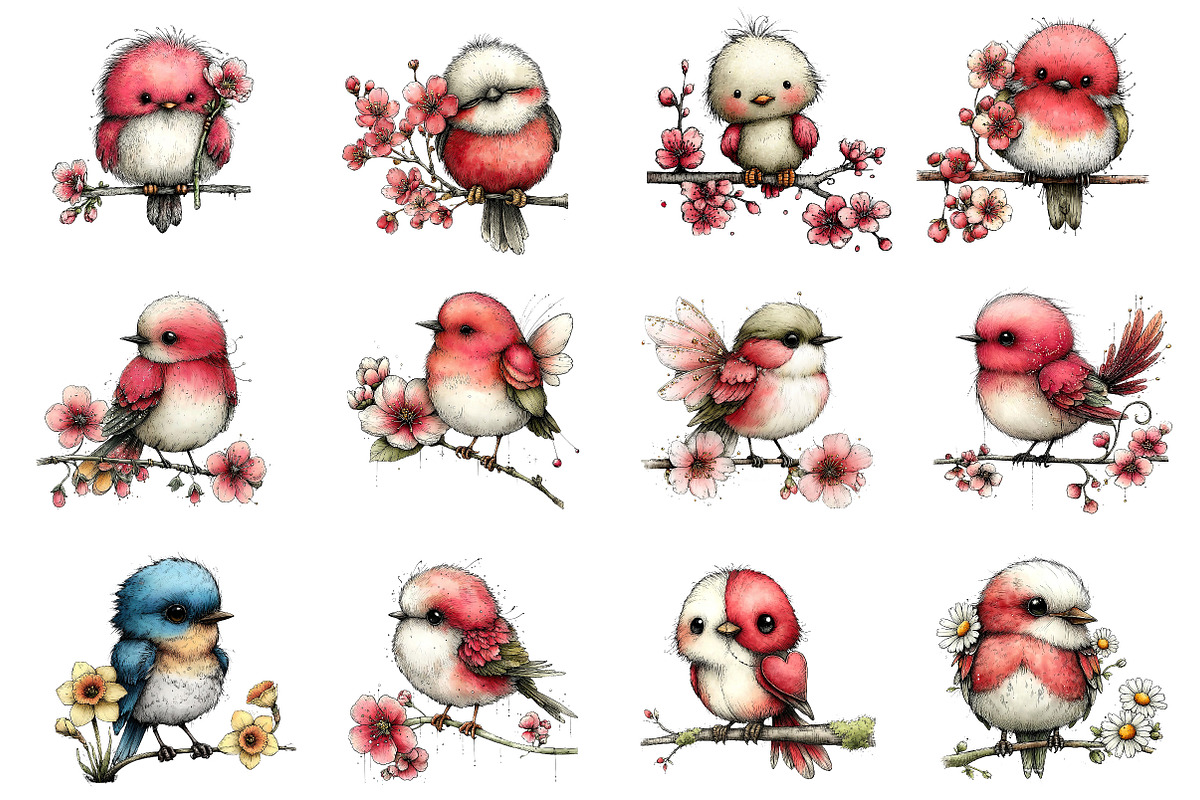 Whimsical Spring Birds Clipart, an Illustration by Dream Creation (Photo 3 of 5)