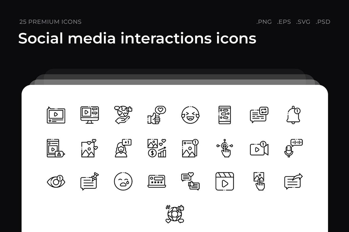 Social media interactions icons, an Outline Icon by Wencory