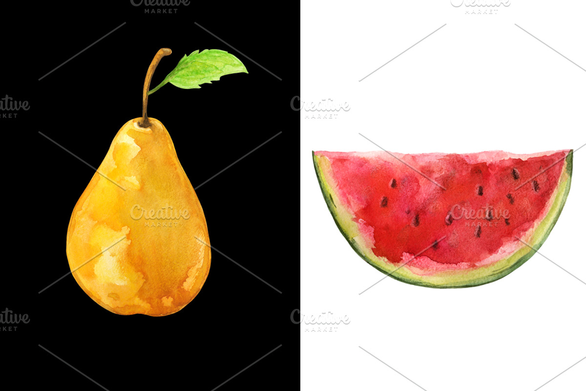 Watercolor set fruits and berries, a Food Illustration by Color_Brush (Photo 4 of 12)