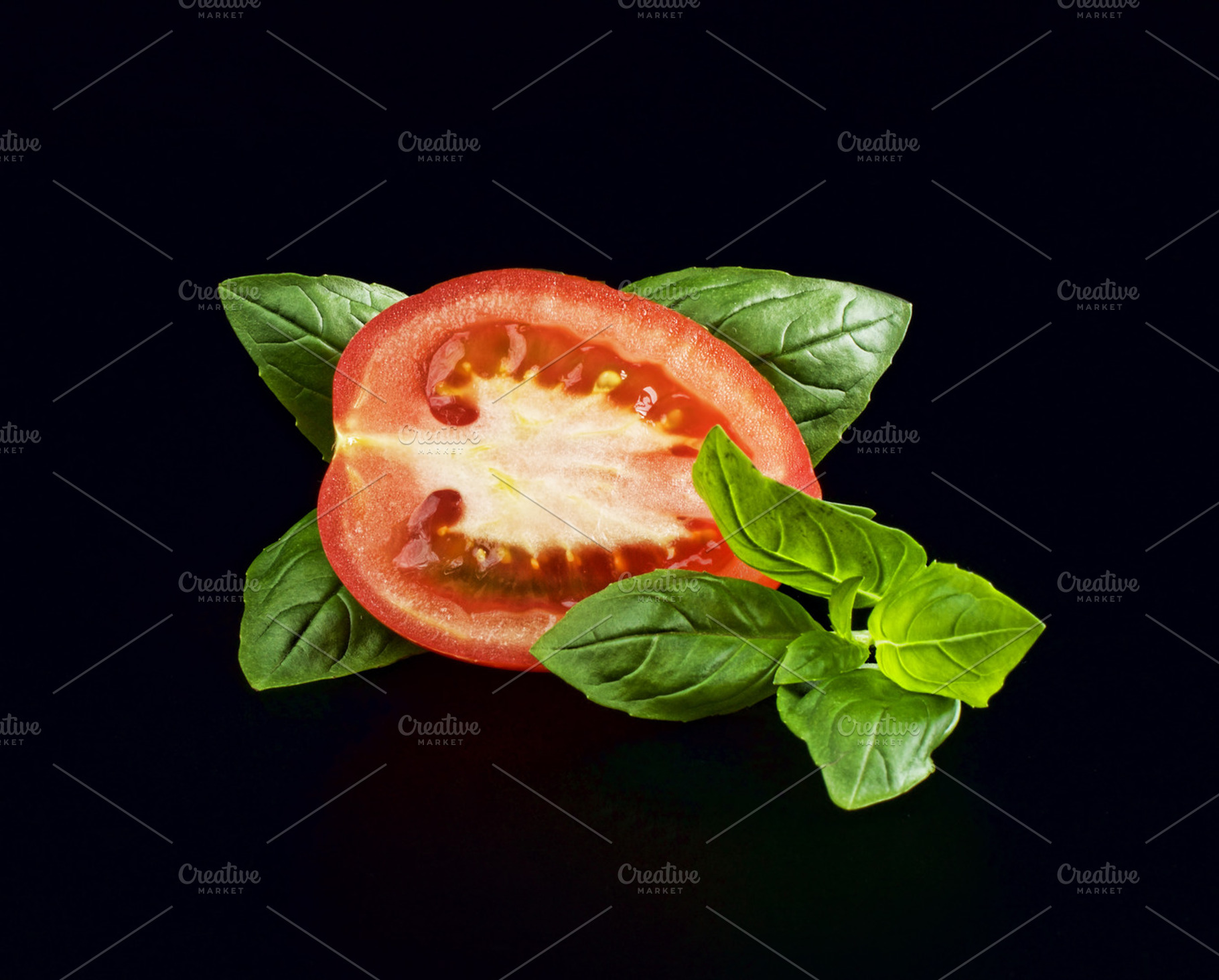 a slice of tomato and basil, a Food & Drink Photo by Verlena's Corner