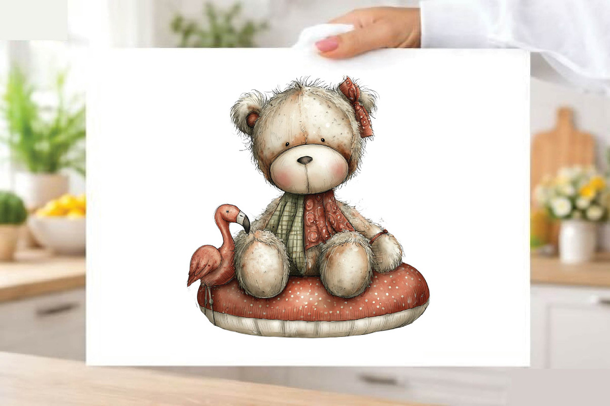 Watercolor Summer Teddy Bear Clipart, an Illustration by SVGArt (Photo 2 of 9)